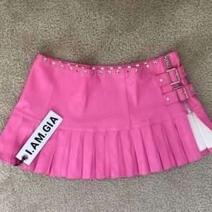 I AM GIA Pink Leather Mini Skirt.